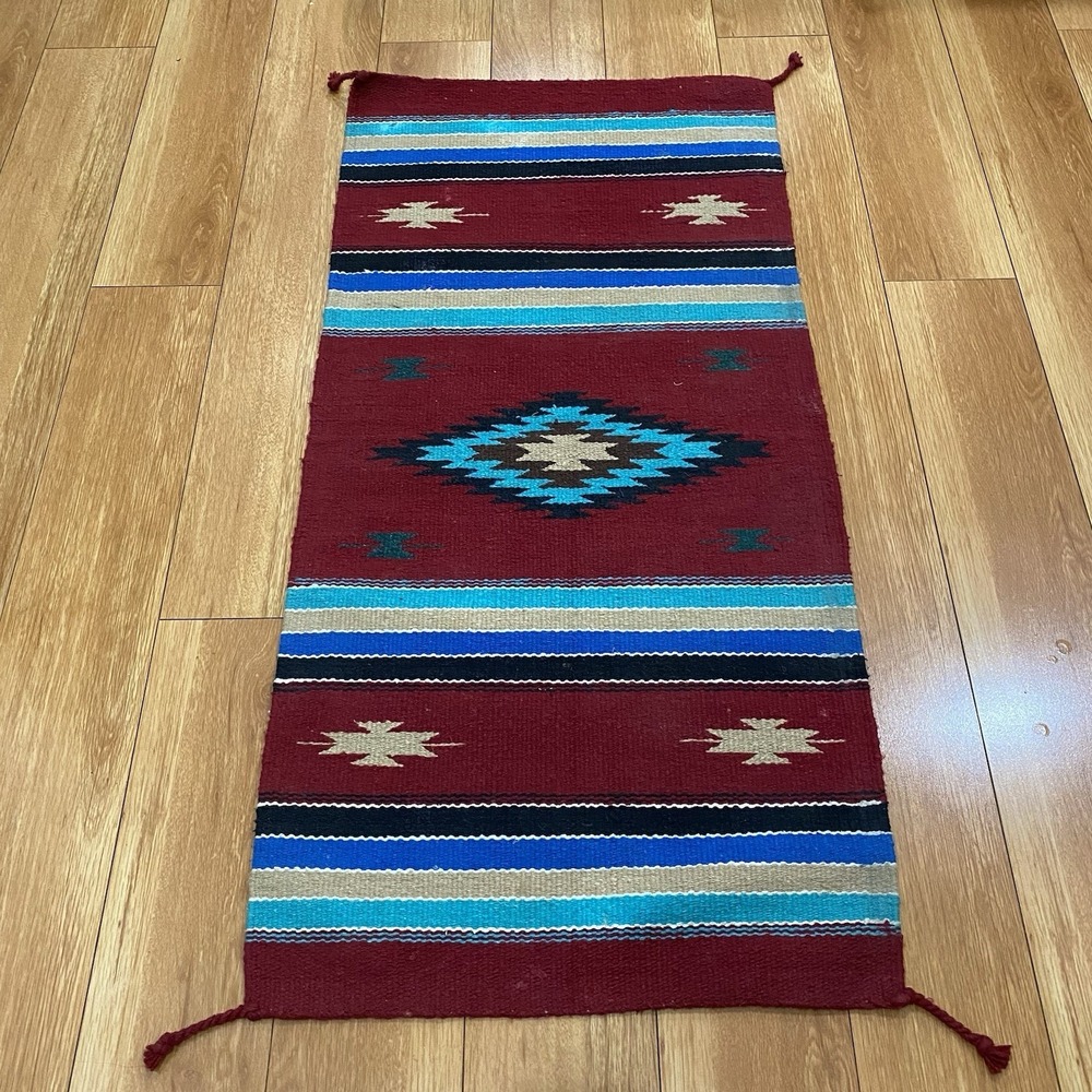 Vintage Zapotec Handwoven Wool Rug 20"x41" - Picture 4 of 4